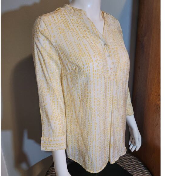 A.N.A. Womens Yellow Floral Graphic Flowy Blouse Sz Medium Gardencore Minimalist - Picture 1 of 10